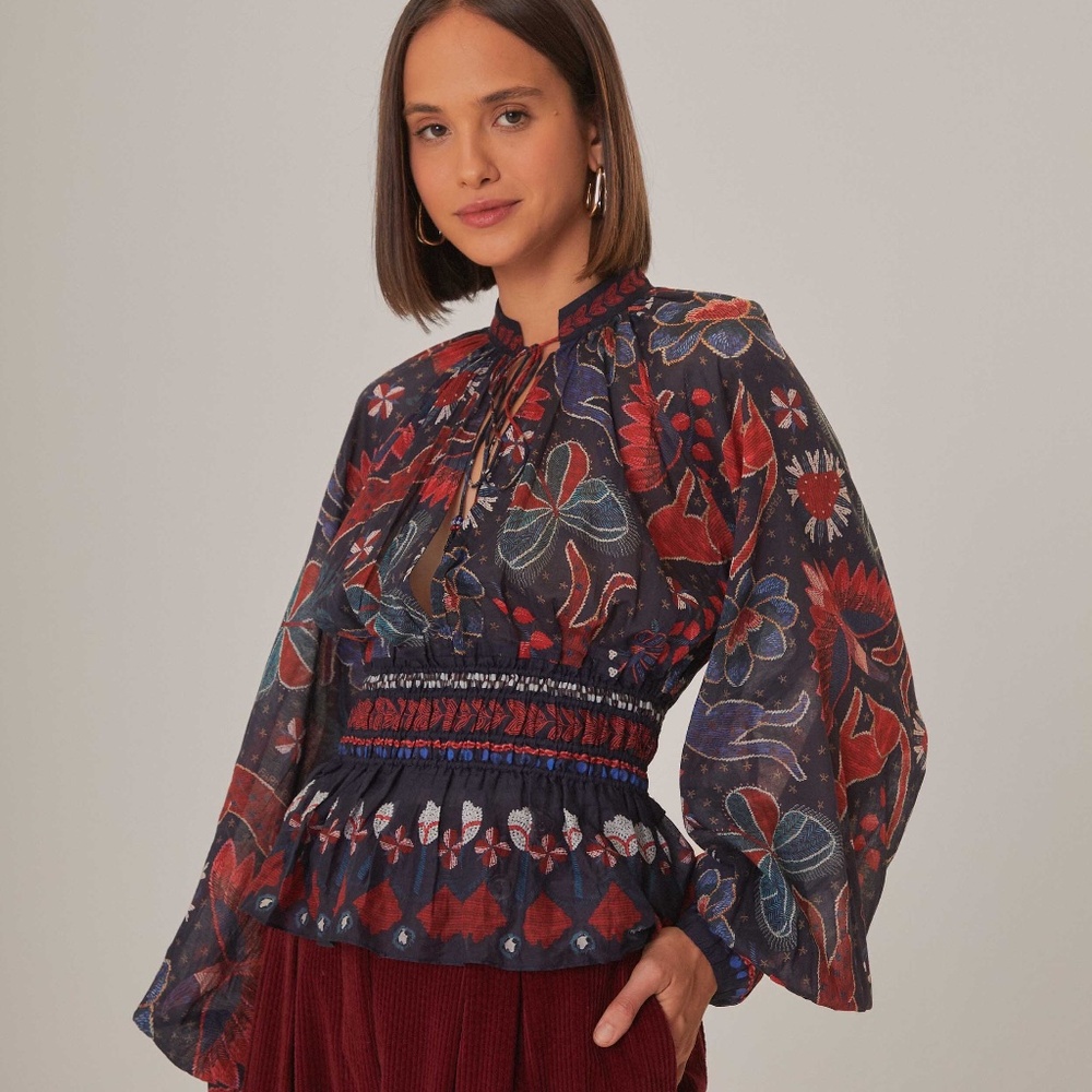 Farm Rio tropical festive blouse
